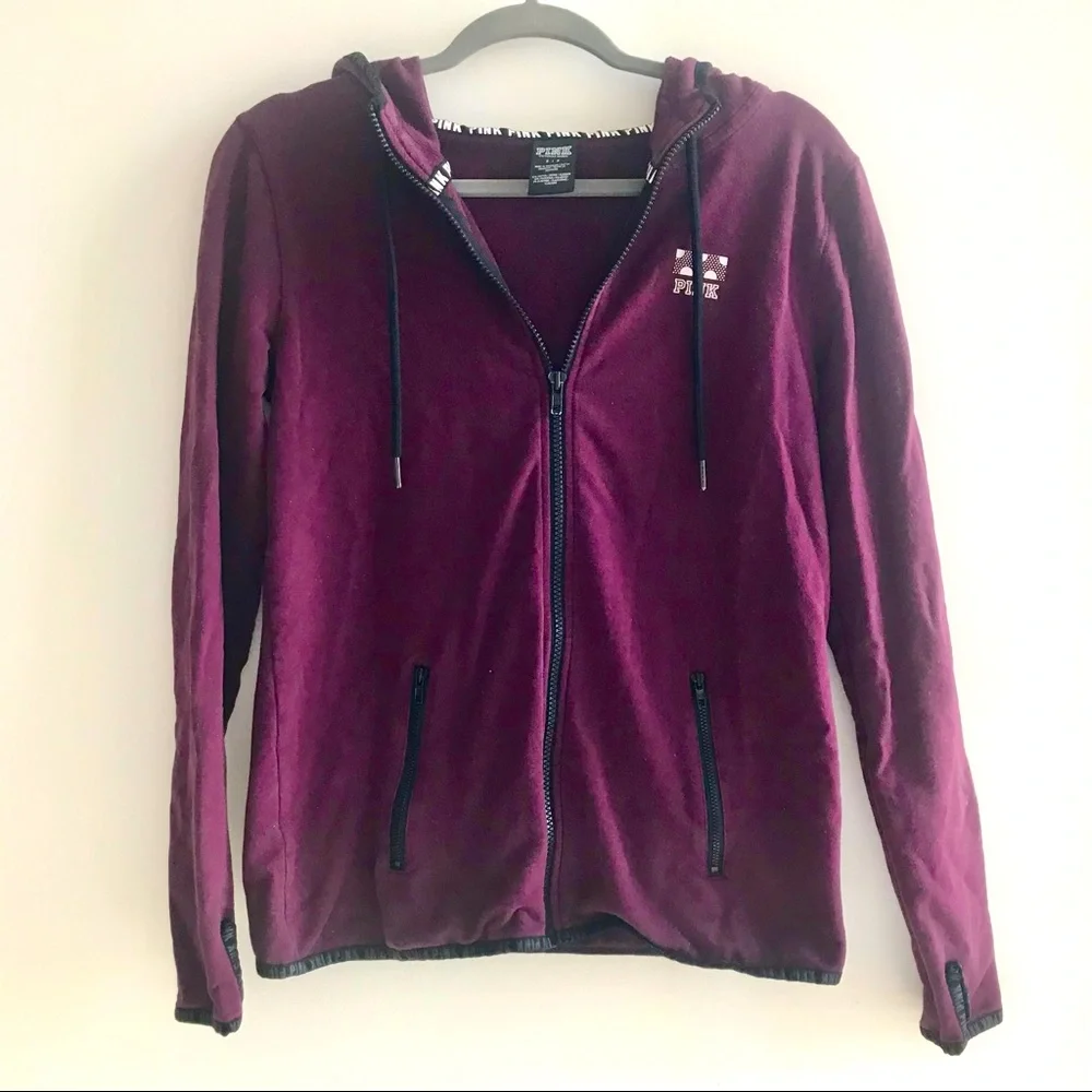 PINK Victoria’s Secret full zip drawstring hoodie with thumb holes - Picture 1 of 5